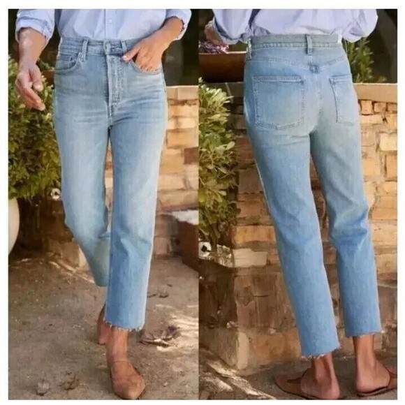 FRANK & EILEEN Jeans Women 26 Monaghan Mom High Rise Straight Button Fly Raw Hem - Picture 3 of 11